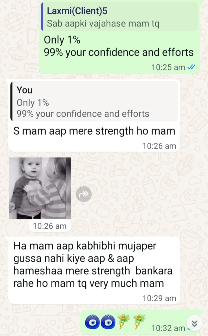 Client testimonial 12 — WhatsApp message to Mamta Pandey