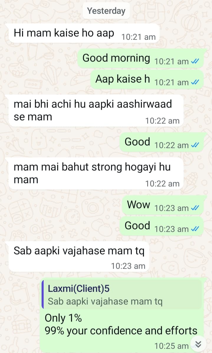 Client testimonial 17 — WhatsApp message to Mamta Pandey
