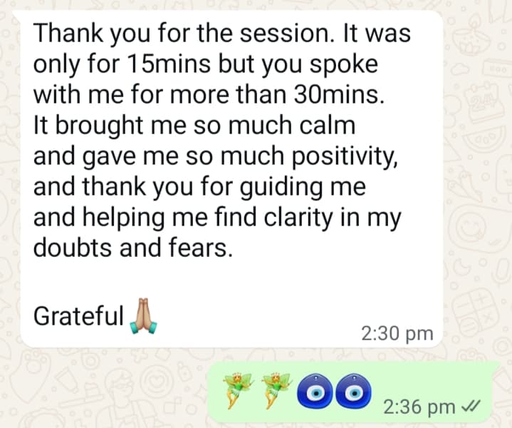 Client testimonial 21 — WhatsApp message to Mamta Pandey