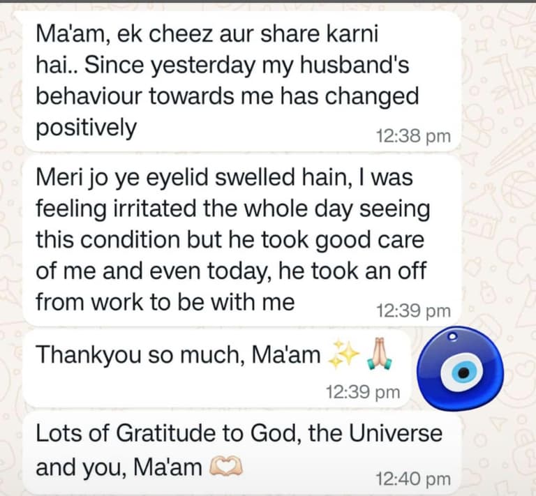 Client testimonial 23 — WhatsApp message to Mamta Pandey