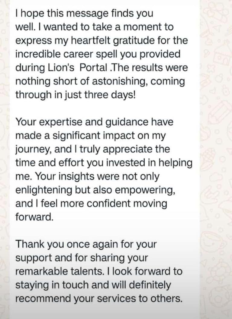 Client testimonial 25 — WhatsApp message to Mamta Pandey