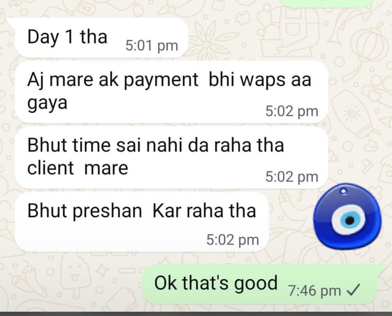 Client testimonial 27 — WhatsApp message to Mamta Pandey