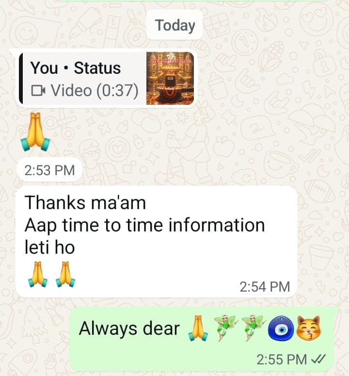 Client testimonial 29 — WhatsApp message to Mamta Pandey