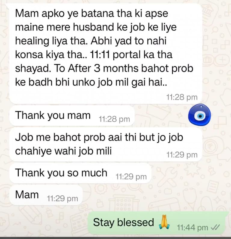 Client testimonial 31 — WhatsApp message to Mamta Pandey