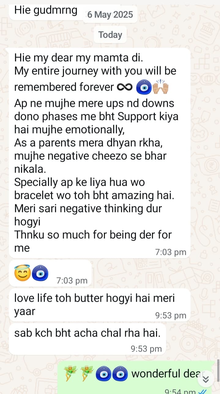 Client testimonial 34 — WhatsApp message to Mamta Pandey