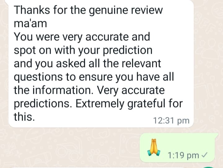Client testimonial 5 — WhatsApp message to Mamta Pandey