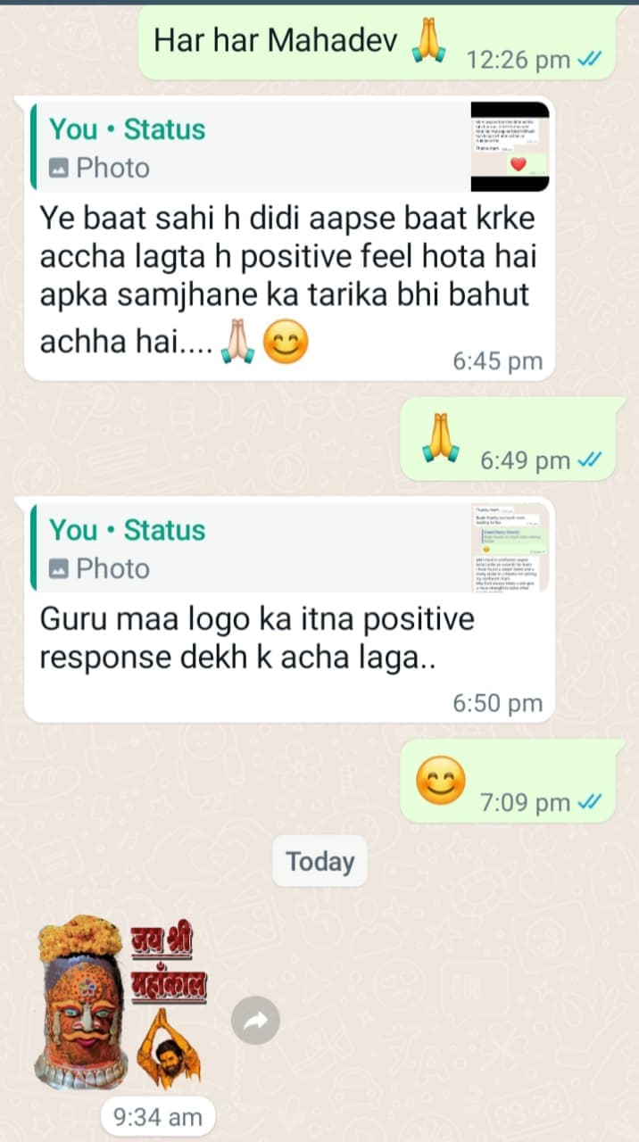Client testimonial 6 — WhatsApp message to Mamta Pandey