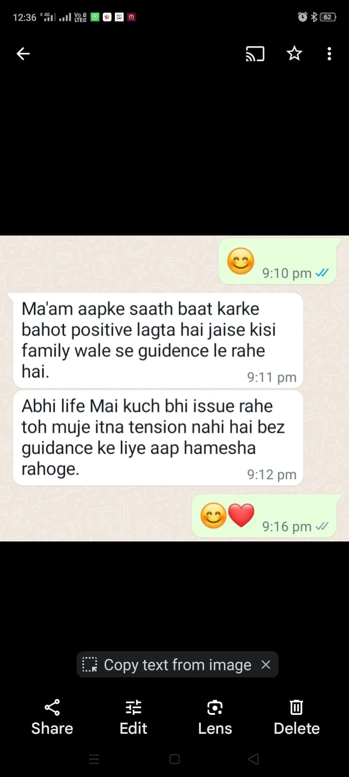 Client testimonial 7 — WhatsApp message to Mamta Pandey